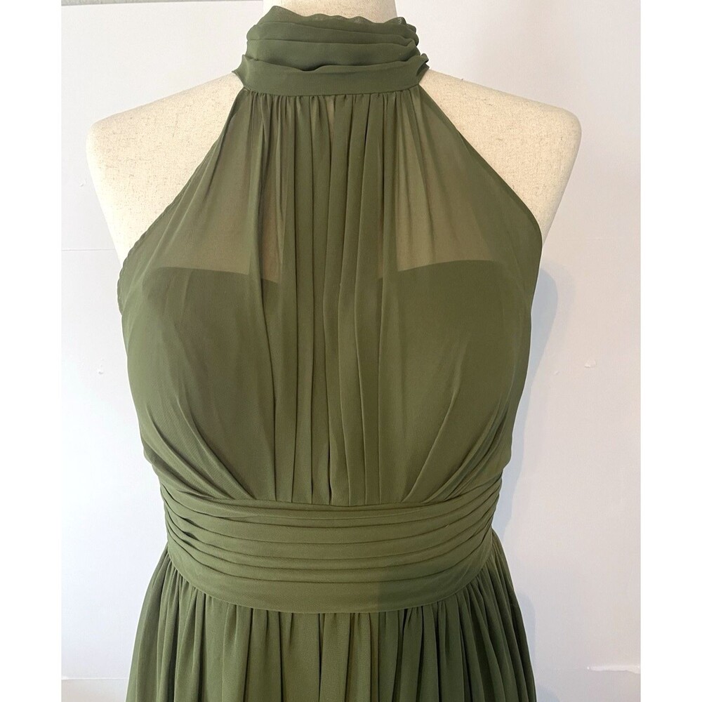 Olive Green Halter Neck Pleated Women’s Dress